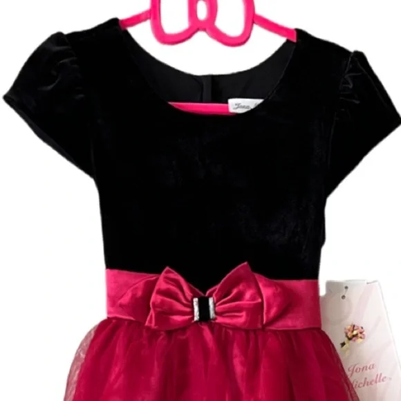 NEW !!! Jonah Michelle Girls Formal Party Dress Size: 5    Red / Black - Picture 3 of 9